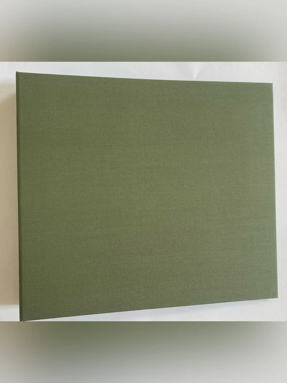 Olive Green Cloth Covered Scrapbook Album and Box, New 8”x8” Pages